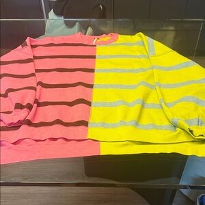 Free People Pink and Yellow Knit Top